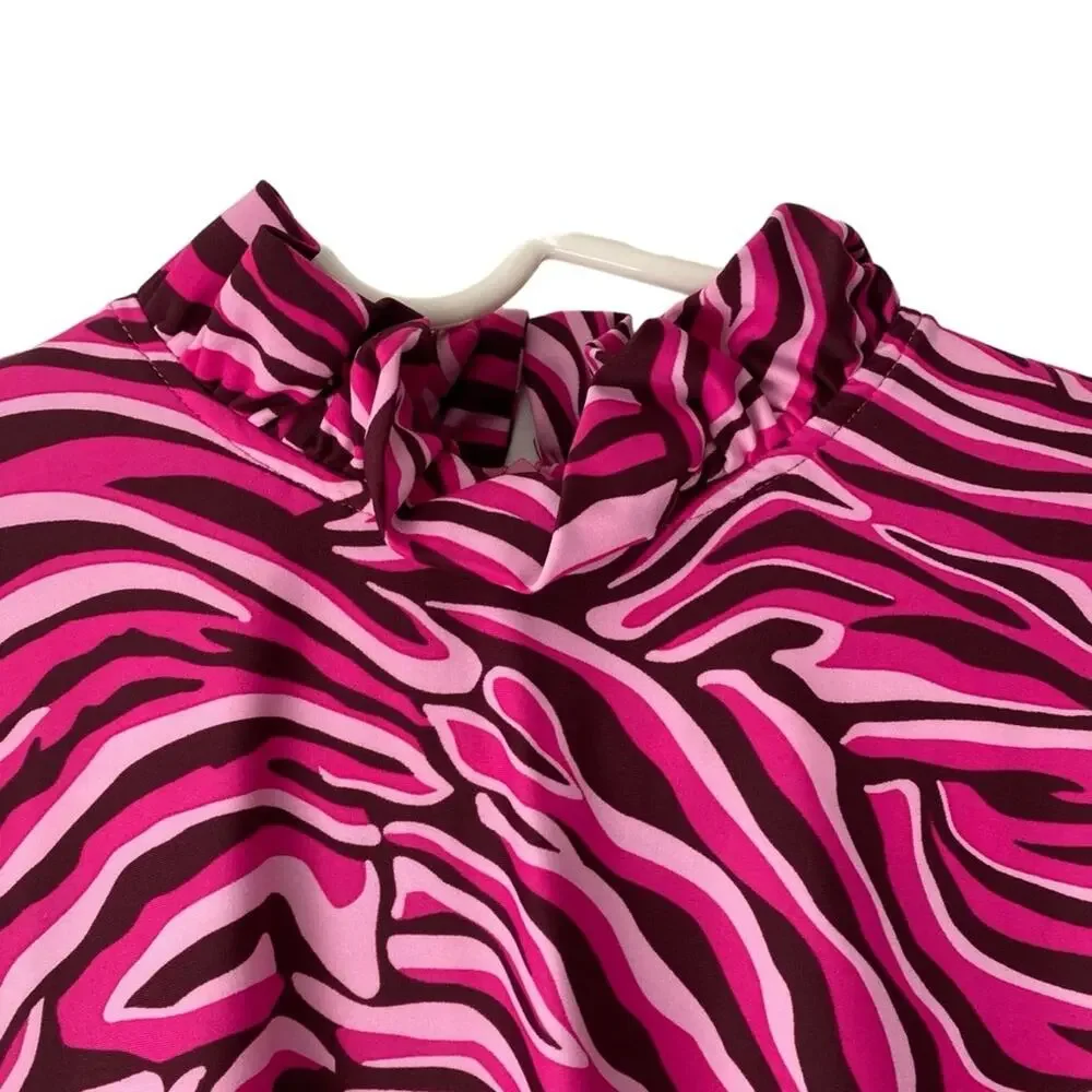 Jude Connally Ariella Dress Pink Merlot Zebra Ruffle Trim size small - Picture 4 of 8